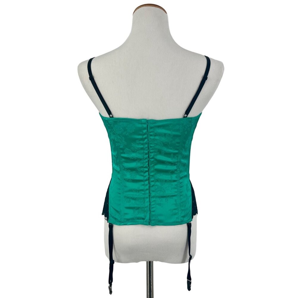 VTG Frederick's Green Brocade Corset Garter Burlesque Coquette Whimsigoth Y2K - Picture 4 of 15